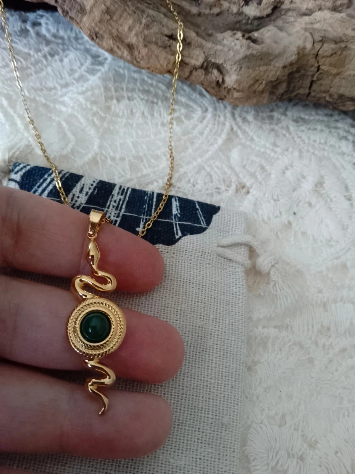 Slangencollier met groen agate edelsteen – photo 3